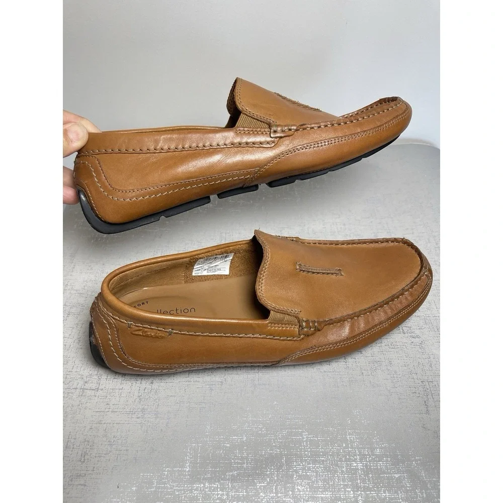 Clarks Ashmont Race Men's Tan Leather Loafers Driver Comfort Shoes 9 M